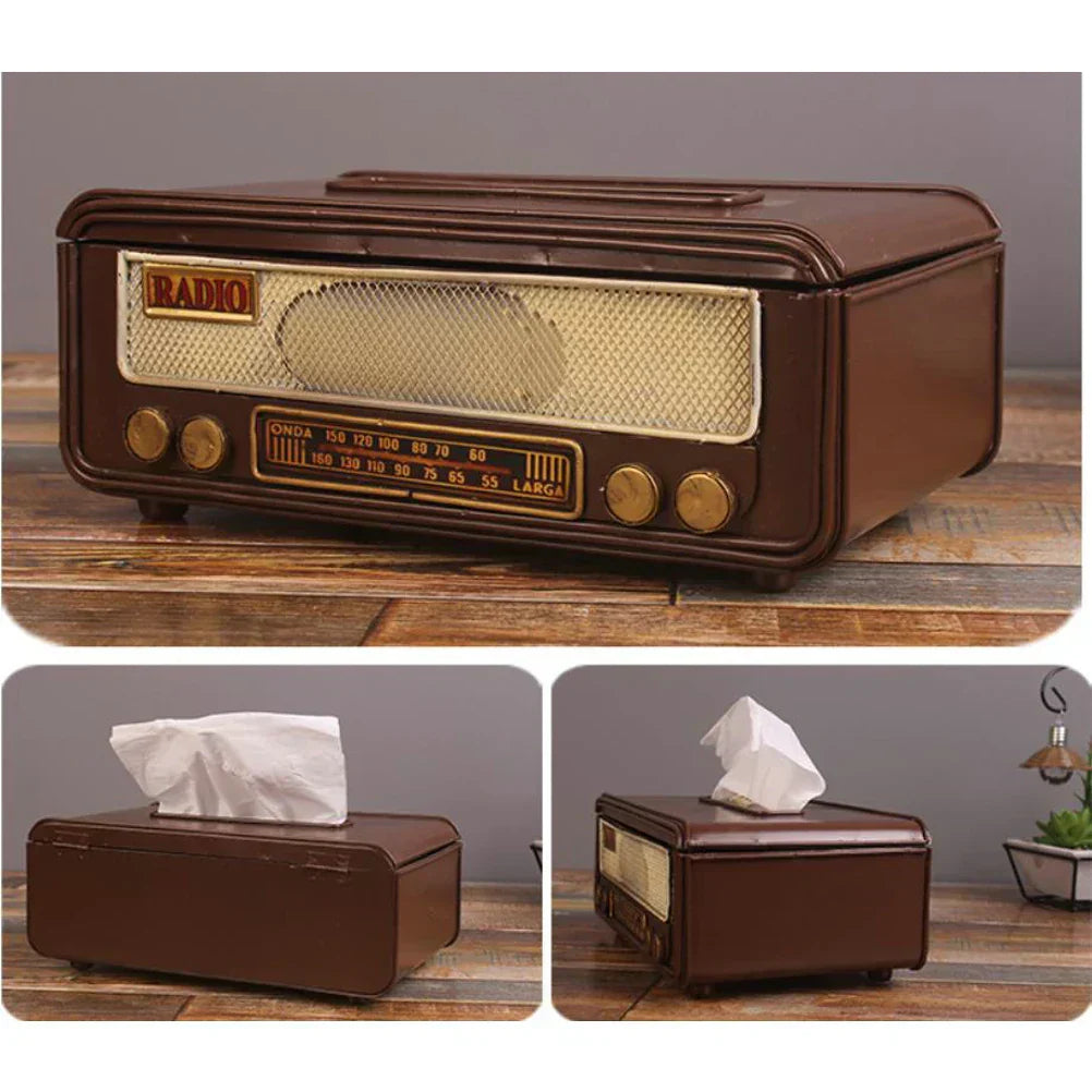 🎁Retro Radio Shape Tissue Box – Paper Towel & Napkin Holder for Home, Bar, Office
