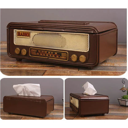 🎁Retro Radio Shape Tissue Box – Paper Towel & Napkin Holder for Home, Bar, Office